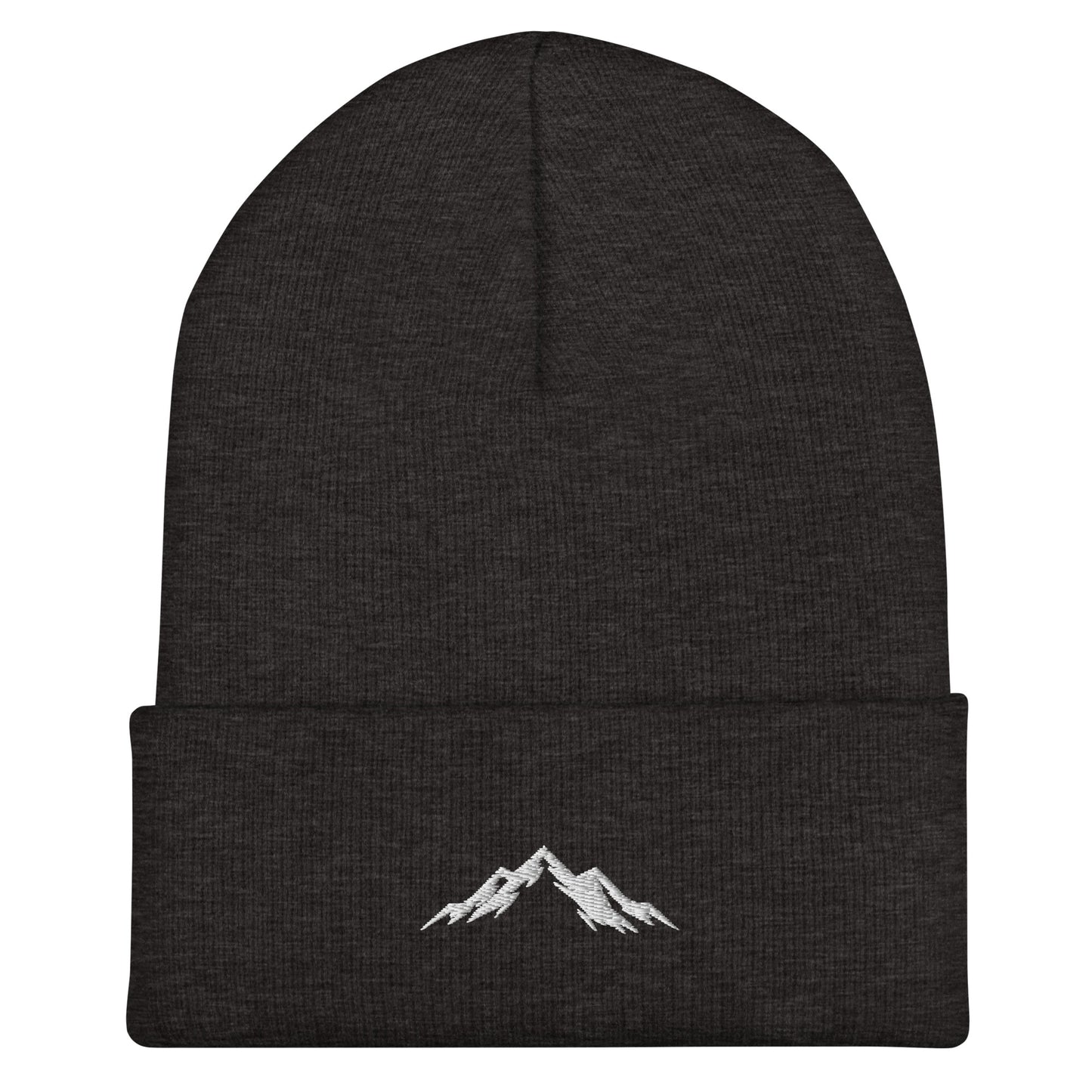 Black beanie with skoggl mountain logo on a white background