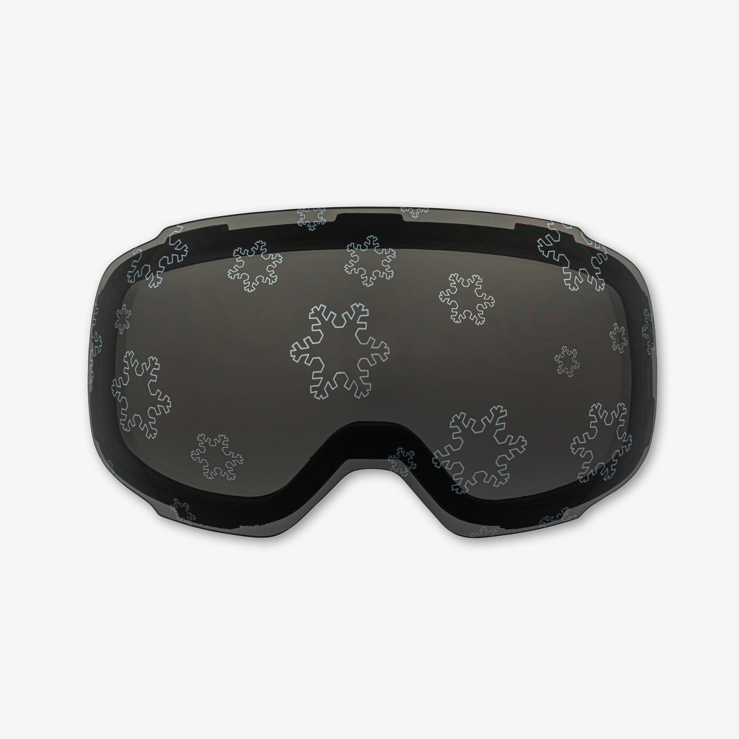 Close-up of the Snowflake Lens, a magnetic ski and snowboard goggle lens featuring intricate snowflake designs. Showcases the easy-swap magnetic feature, elegant patterns, and high-performance clarity for style and adaptability in all winter conditions. Perfect for pairing with Skoggl frames.