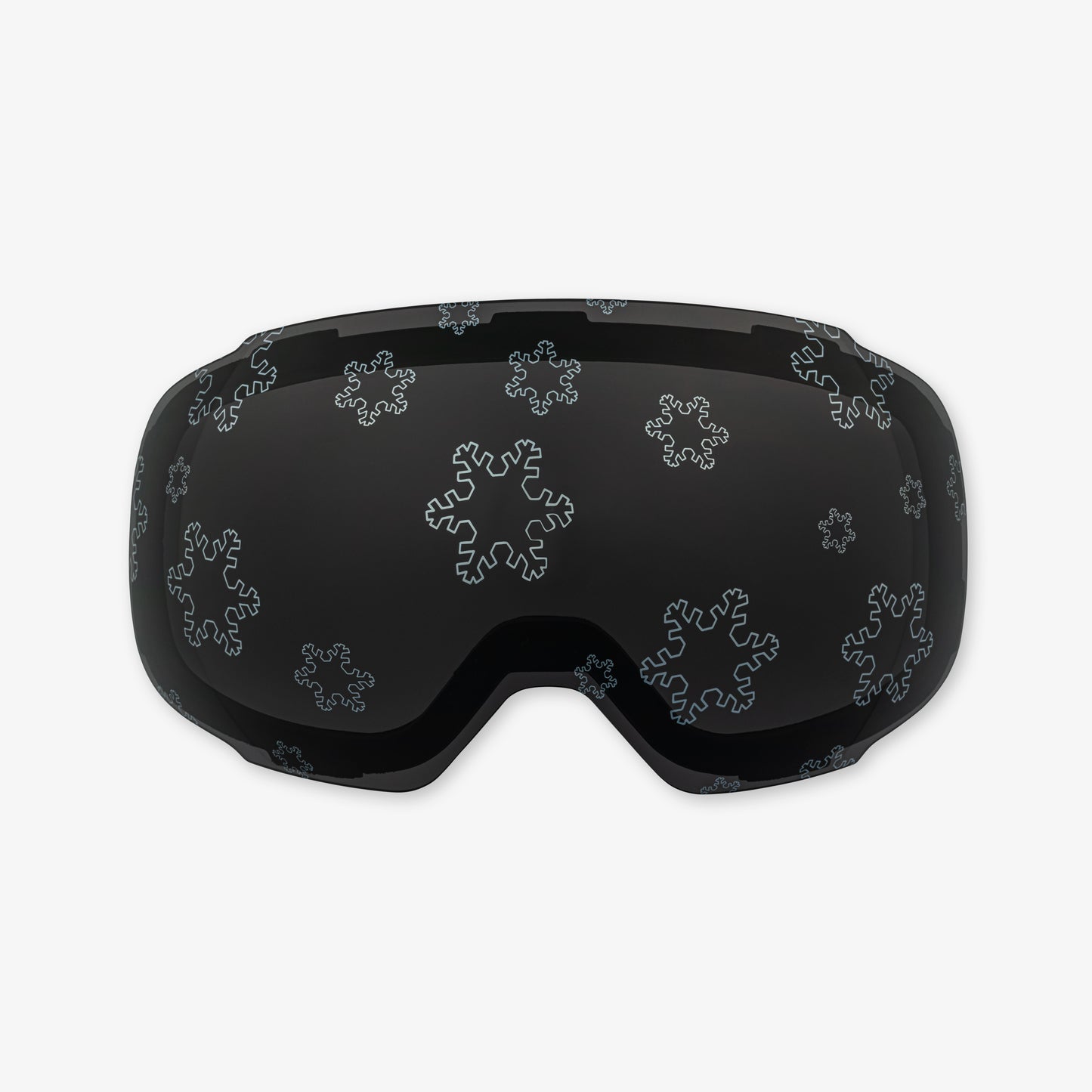 Close-up of the Snowflake Lens, a magnetic ski and snowboard goggle lens featuring intricate snowflake designs. Showcases the easy-swap magnetic feature, elegant patterns, and high-performance clarity for style and adaptability in all winter conditions. Perfect for pairing with Skoggl frames.