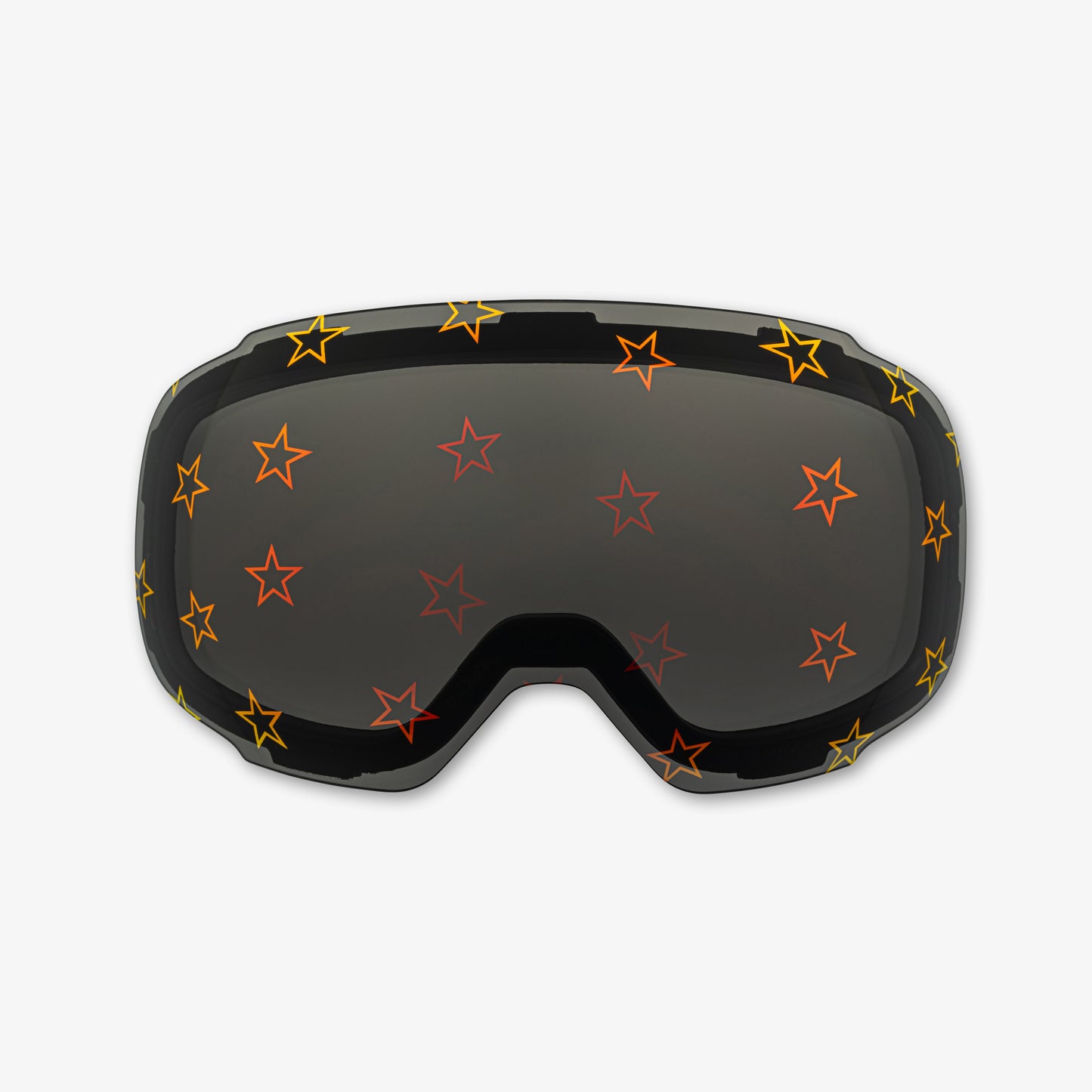 Close-up of the Starstruck Lens, a magnetic ski and snowboard goggle lens featuring bold star designs. Highlights the easy-swap magnetic feature, vibrant patterns, and high-performance clarity for style and adaptability on the slopes. Perfect for pairing with Skoggl frames.