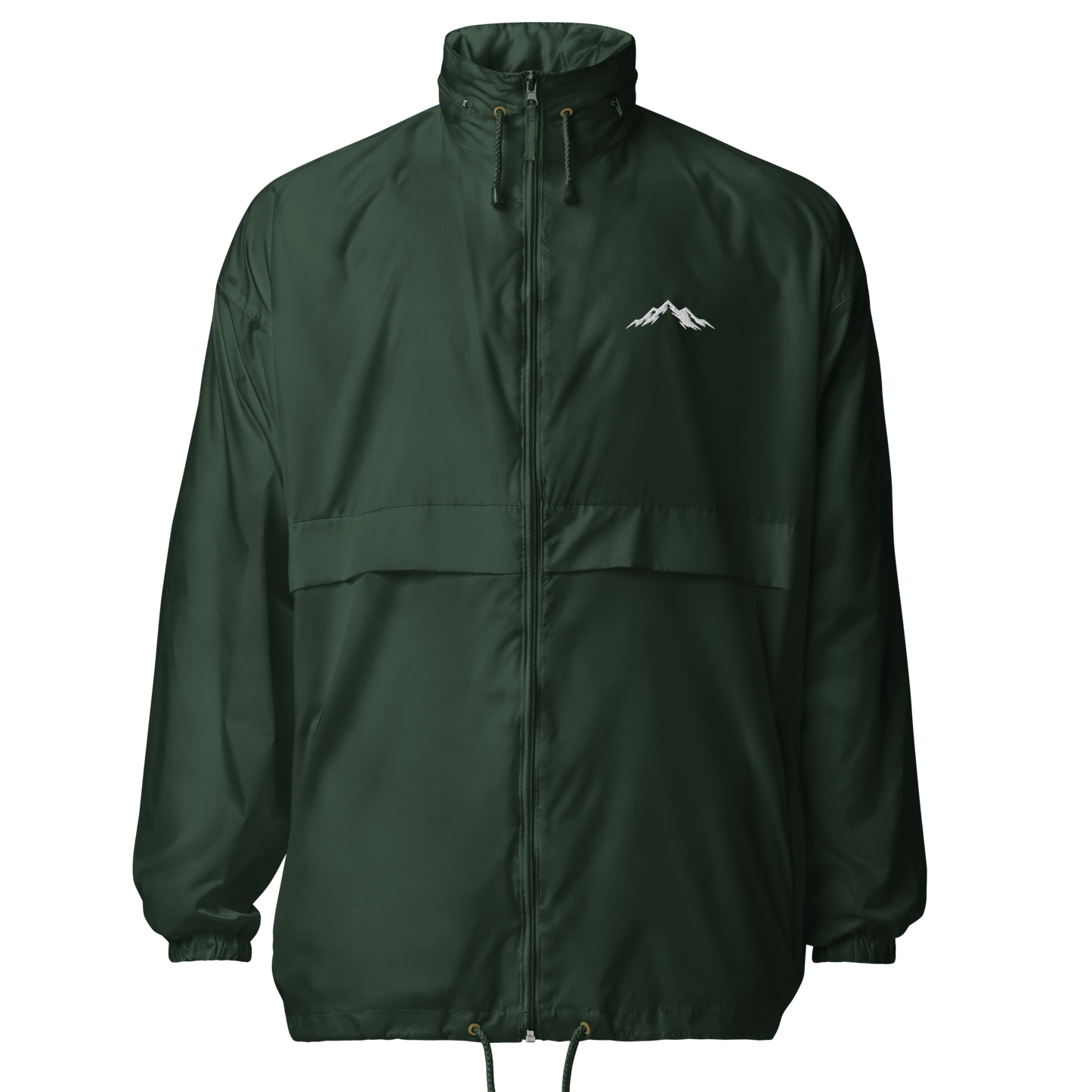 Green windproof jacket with a small skoggl logo on the right chest