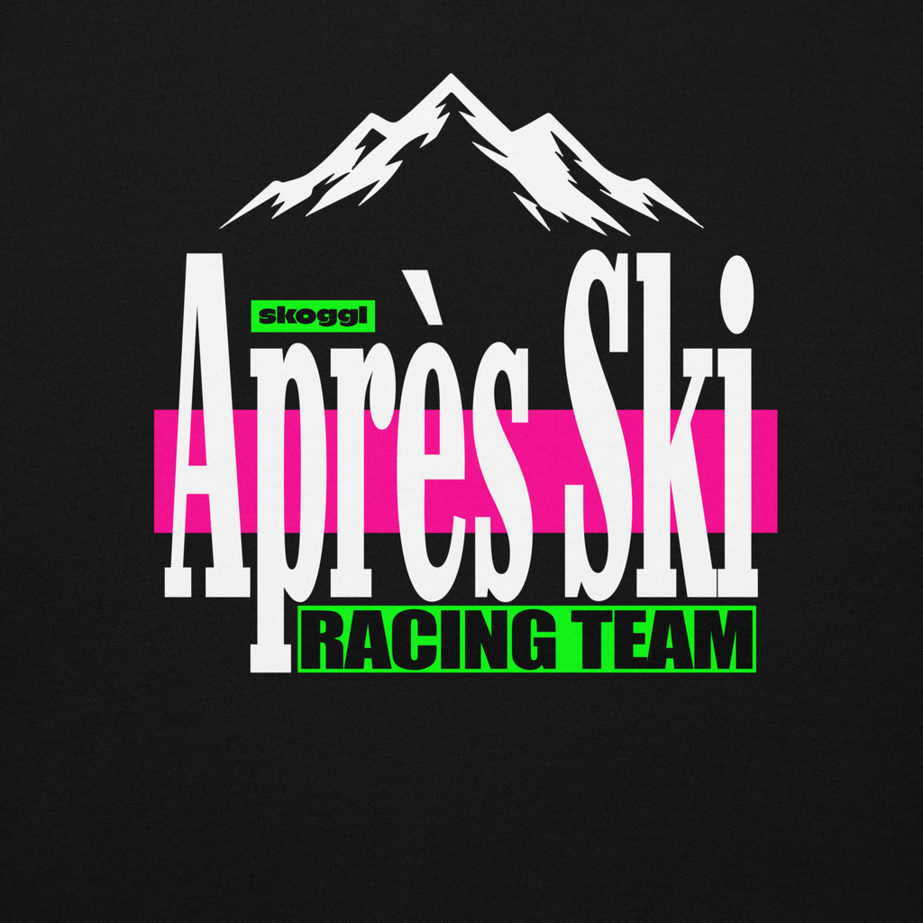 Logo of the Après Ski Racing Team with a mountain illustration on a black background from Skoggl