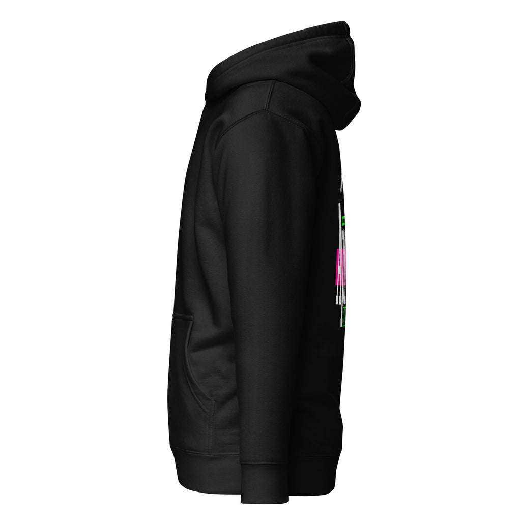 Black Skoggl après-ski hoodie shown from the right side, highlighting the relaxed fit and clean, logo-free front.
