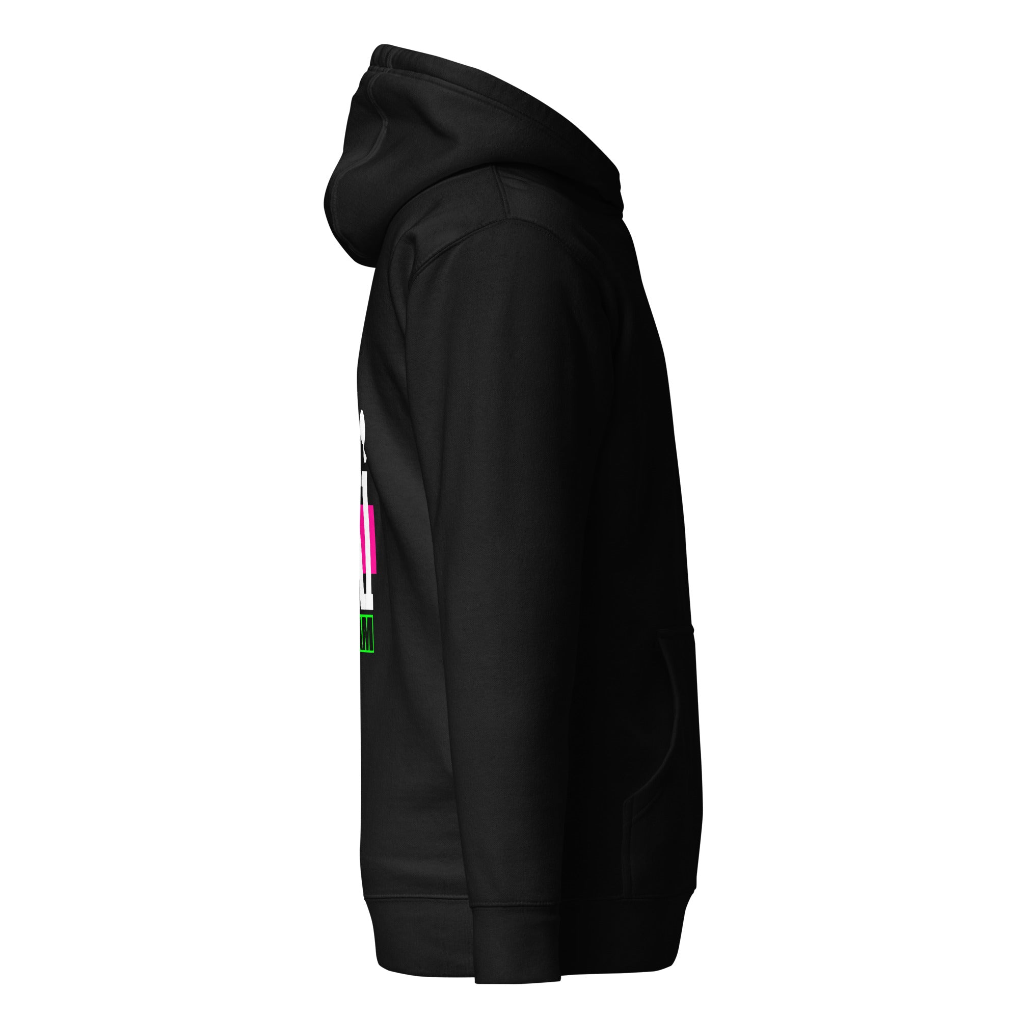 Black Skoggl après-ski hoodie shown from the right side, highlighting the relaxed fit and clean, logo-free side.