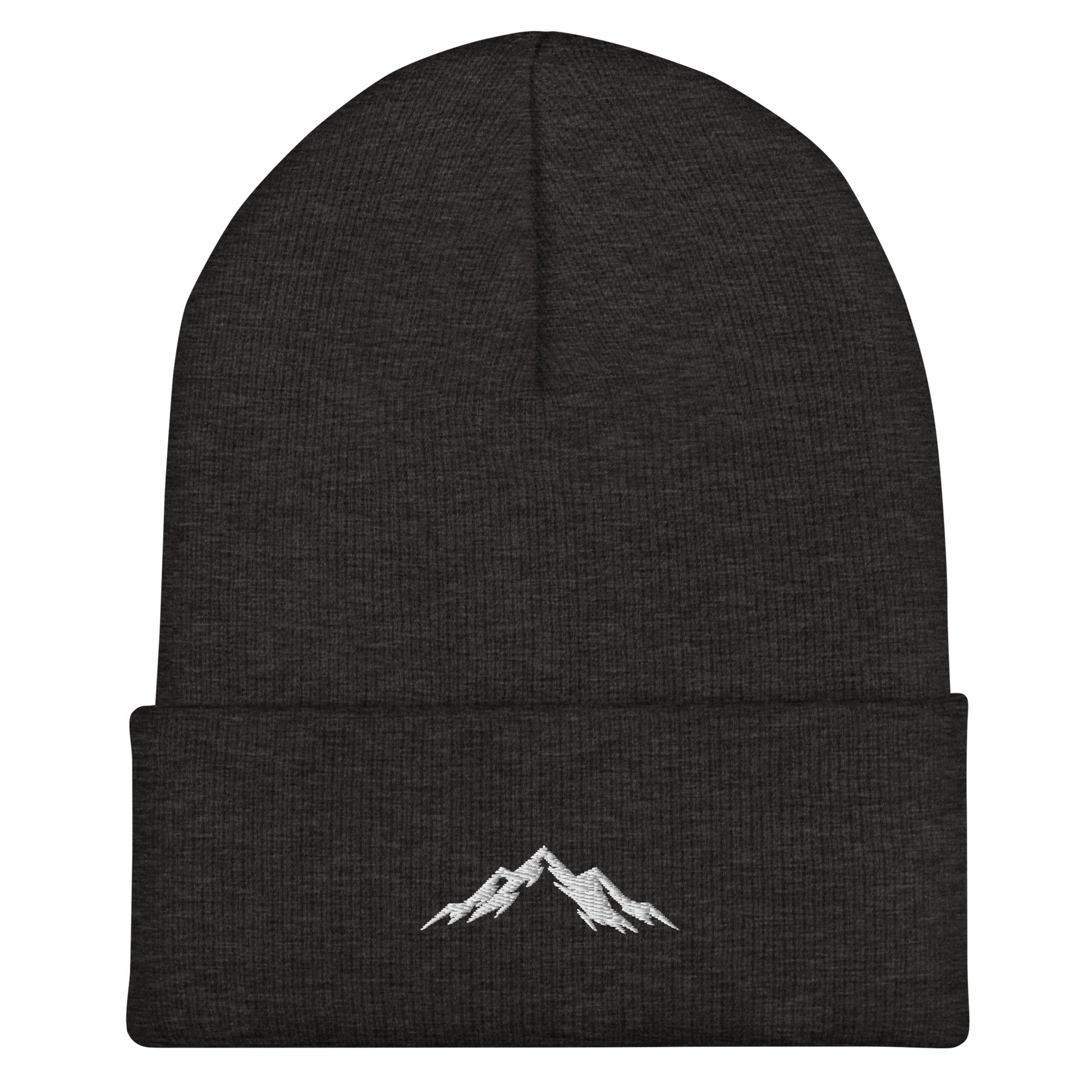Black beanie with skoggl mountain logo on a white background
