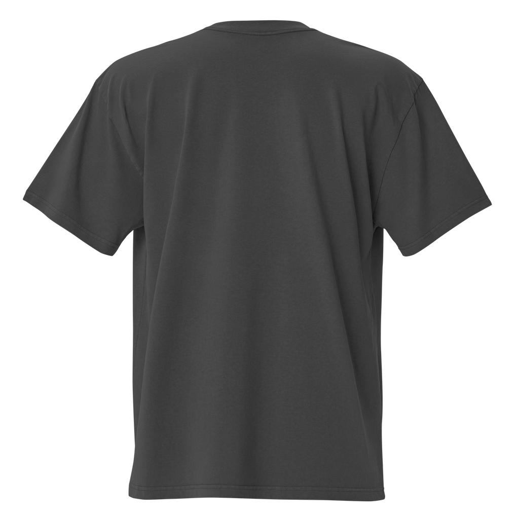 Faded black Skoggl t-shirt with white mountain design and logo centered on chest