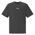 Faded black Skoggl t-shirt with white mountain design and logo centered on chest