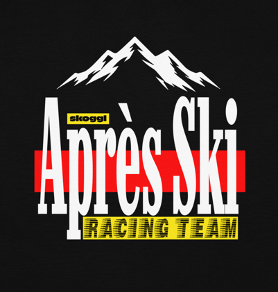 Logo of Après Ski Racing Team with mountain illustration on a black background
