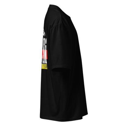 Black t-shirt with a graphic design on the back against a white background. Après-Ski Racing Team Tee from Skoggl.