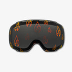 Close-up of the Flame Lens, a magnetic ski and snowboard goggle lens featuring bold fire designs. Showcases the easy-swap magnetic feature, boldpatterns, and high-performance clarity for style and adaptability in all winter conditions. Perfect for pairing with Skoggl frames.
