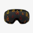 Close-up of the Flame Lens, a magnetic ski and snowboard goggle lens featuring bold fire designs. Showcases the easy-swap magnetic feature, elegant patterns, and high-performance clarity for style and adaptability in all winter conditions. Perfect for pairing with Skoggl frames.