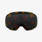 Close-up of the Skully Lens, a magnetic ski and snowboard goggle lens featuring bold Skull & Crossbones designs. Showcases the easy-swap magnetic feature, elegant patterns, and high-performance clarity for style and adaptability in all winter conditions. Perfect for pairing with Skoggl frames.
