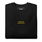 Black Skoggl Après Ski Instructor sweatshirt with yellow embroidered chest text, fleece-lined for warmth.