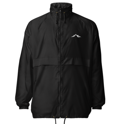 Black windproof jacket with a small skoggl logo on the right chest 