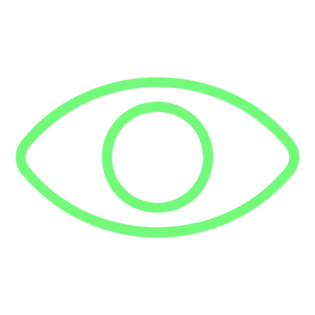 An icon for Skoggl clear vision technology, featuring an eye silhouette to represent the high-definition optical clarity provided by the lenses.
