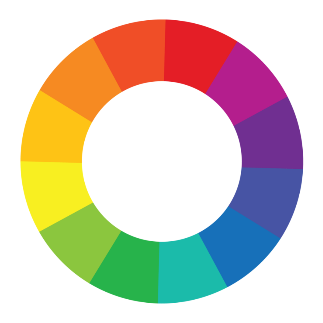 A clean, circular color wheel graphic used by Skoggl to represent customization options. The wheel is divided into twelve vibrant segments, including shades of red, purple, blue, green, yellow, and orange, surrounding a white center.
