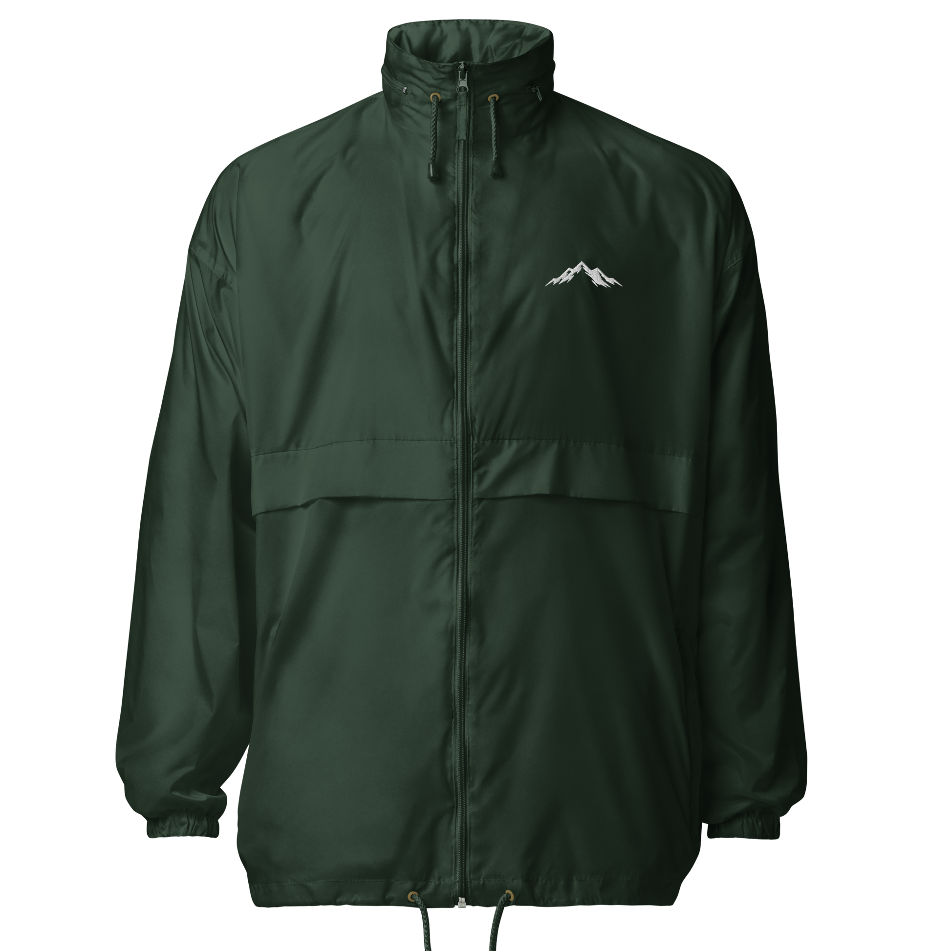 Green windproof jacket with a small skoggl logo on the right chest 