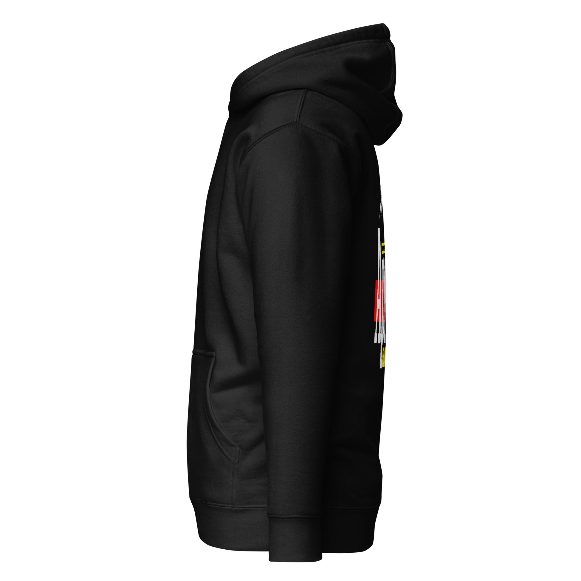 Side image of Black hoodie from skoggl with 'Après Ski Racing Team' graphic on the back
