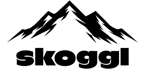 Black mountain logo with 'skoggl' text on a white background