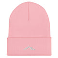 Baby Pink Skoggl mountain beanie with embroidered logo on front