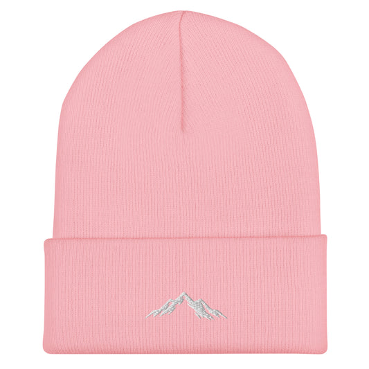 Baby Pink Skoggl mountain beanie with embroidered logo on front
