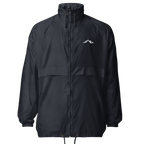 A Navy windproof jacket with a small skoggl logo on the right chest 