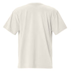 Rear view of the Skoggl Original oversized t-shirt in Washed Oat showing the boxy fit, drop shoulders, and heavyweight cotton drape.