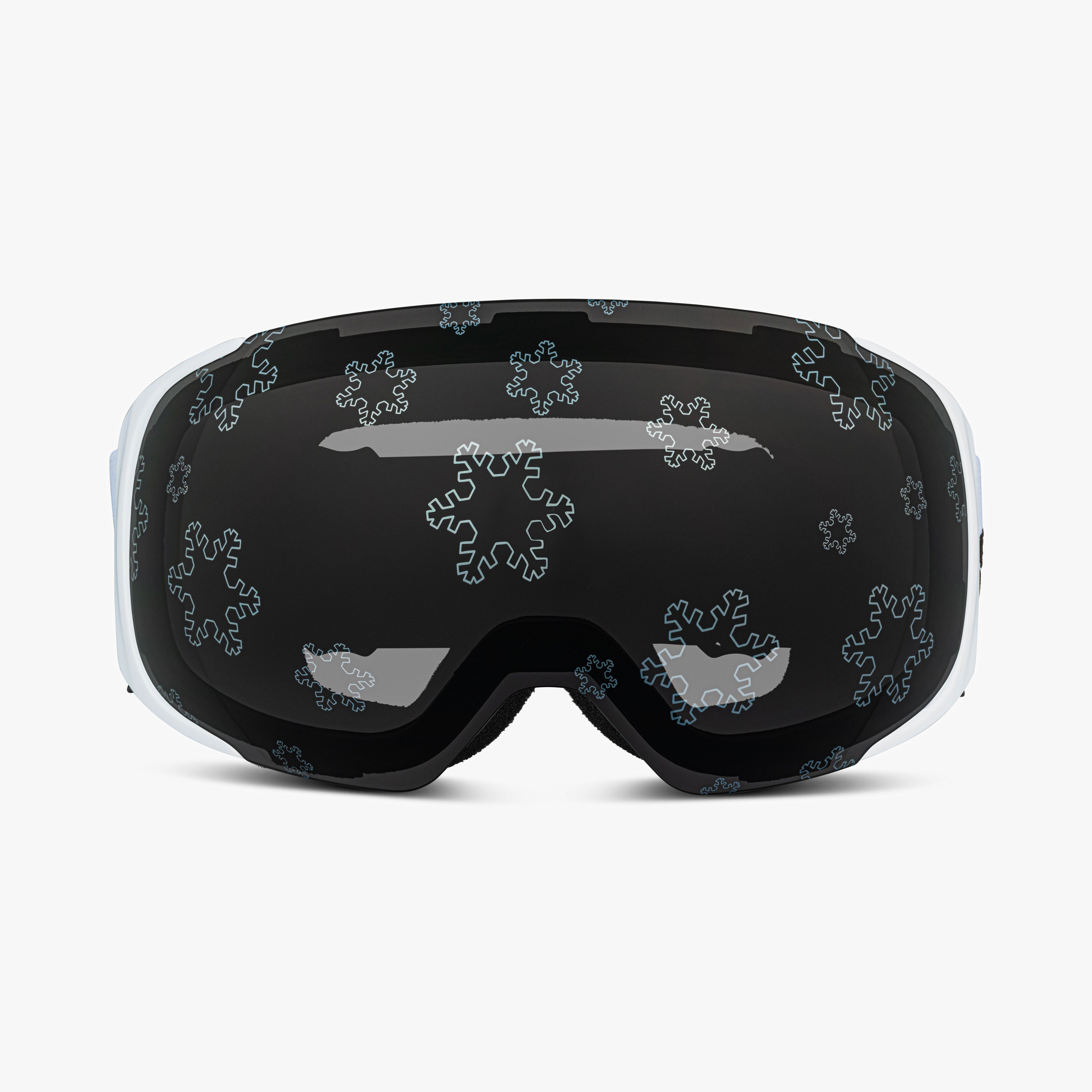 Close-up of the Snowflake Lens, a magnetic ski and snowboard goggle lens featuring intricate snowflake designs. Showcases the easy-swap magnetic feature, elegant patterns, and high-performance clarity for style and adaptability in all winter conditions. Perfect for pairing with Skoggl frames.