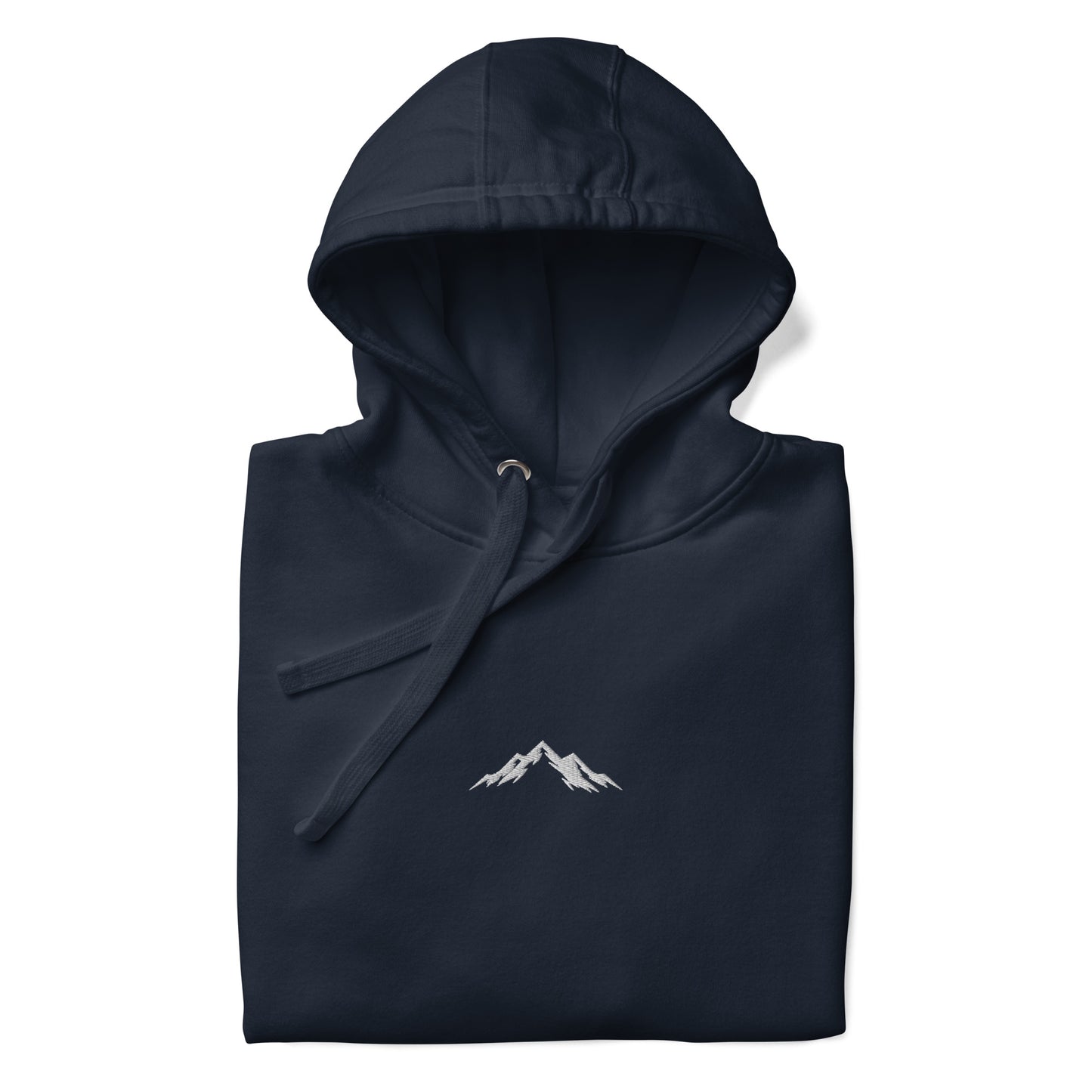 Black hoodie with a mountain logo on a white background