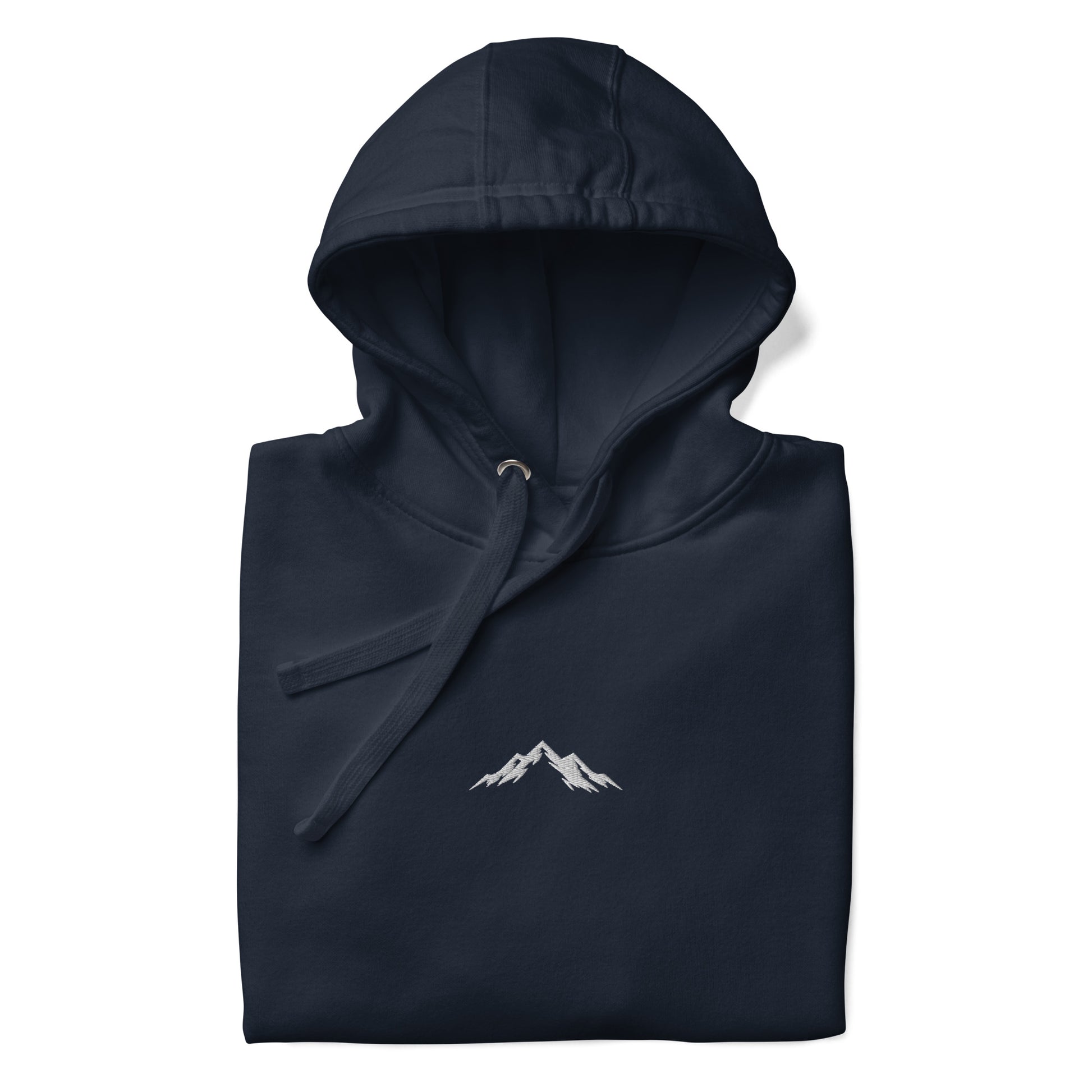 Black hoodie with a mountain logo on a white background
